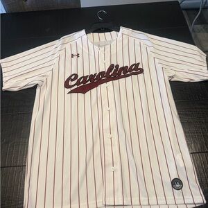 Under Armour White Baseball Jersey with Maroon Pinstripes